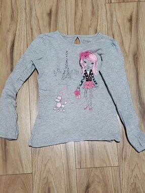 10×$13 SALE🔴Girls' Gray Long-Sleeve Tee with Pink Graphic